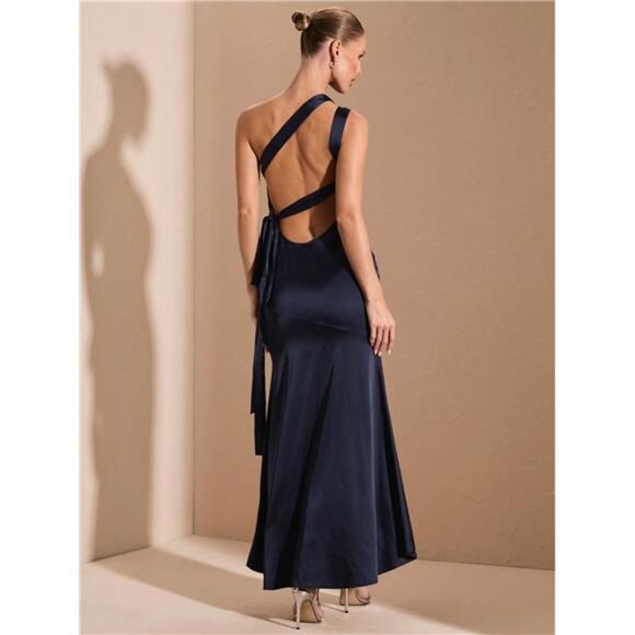 Elegant Women's Backless Satin Dress With Mermaid Tail, Suitable For Night - Picture 7 of 8